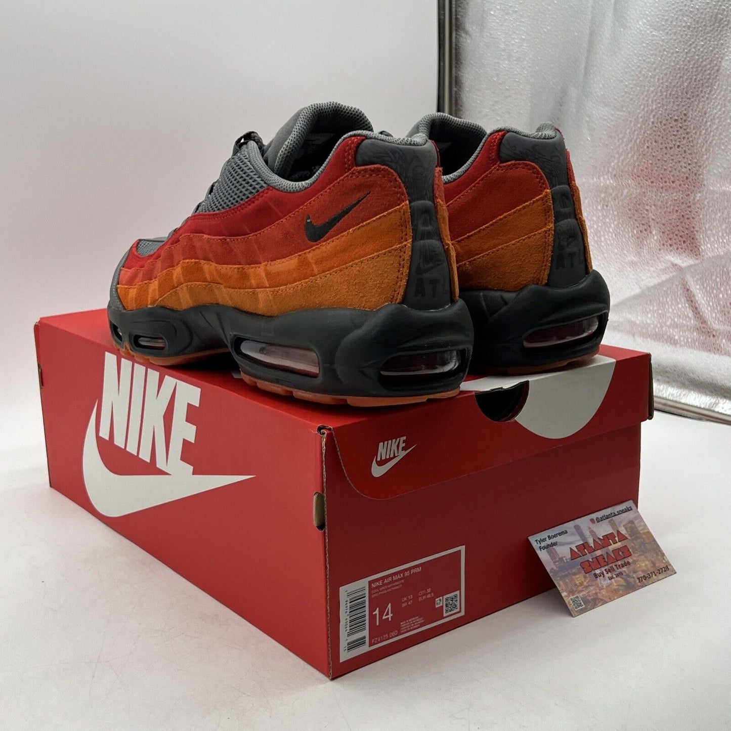 Size 14 - Nike Air Max 95 Premium Atlanta Grey Red Orange (FZ4125-060)