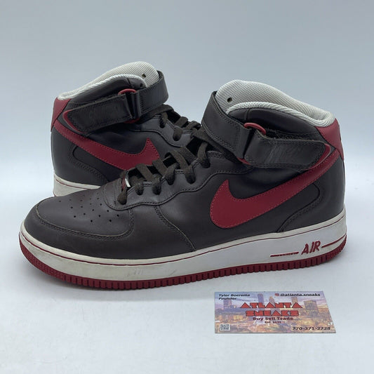 Size 10 - Nike Air Force 1 07 Players Mid Brown White Red Leather (315091-261)