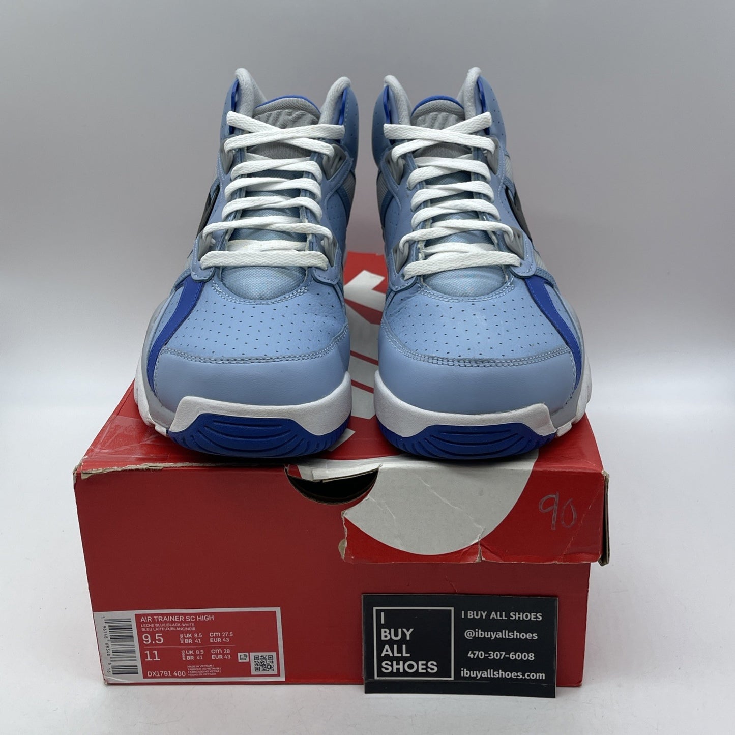 Size 9.5 - Nike Air Trainer SC High Kansas City Royals Blue Suede (DX1791-400)