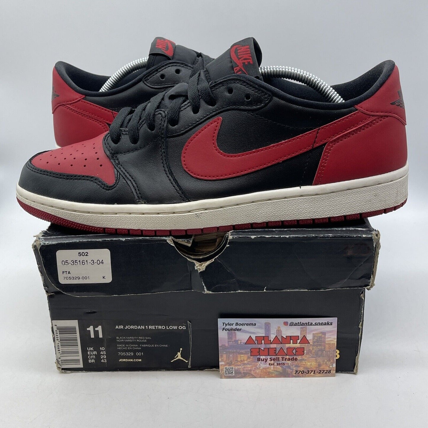 Size 11 - Air Jordan 1 Retro OG Low Bred Red Black Leather (705329-001)