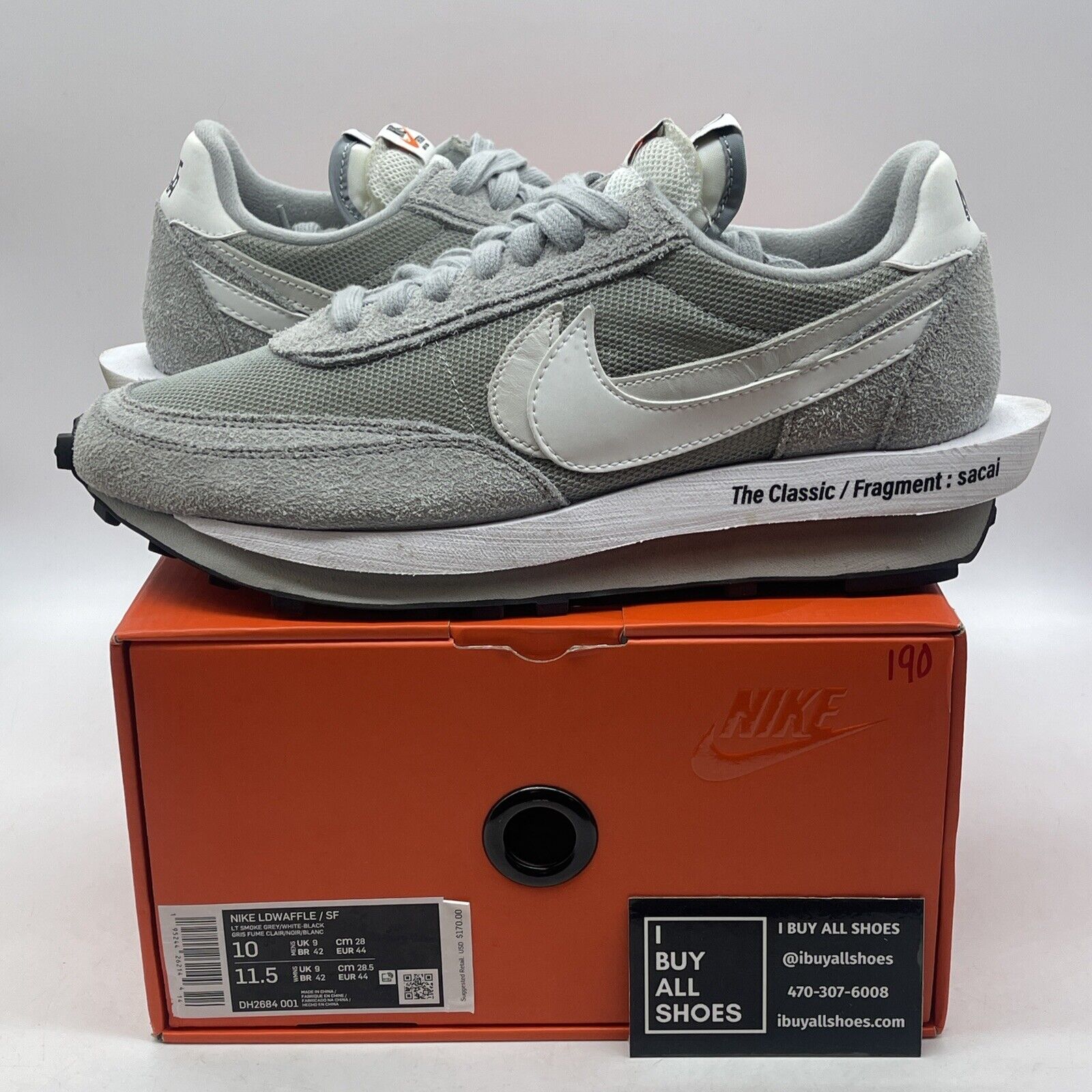 Size 10 - Nike LDV Waffle x Fragment Design x Sacai Gray Suede (DH2684-001)