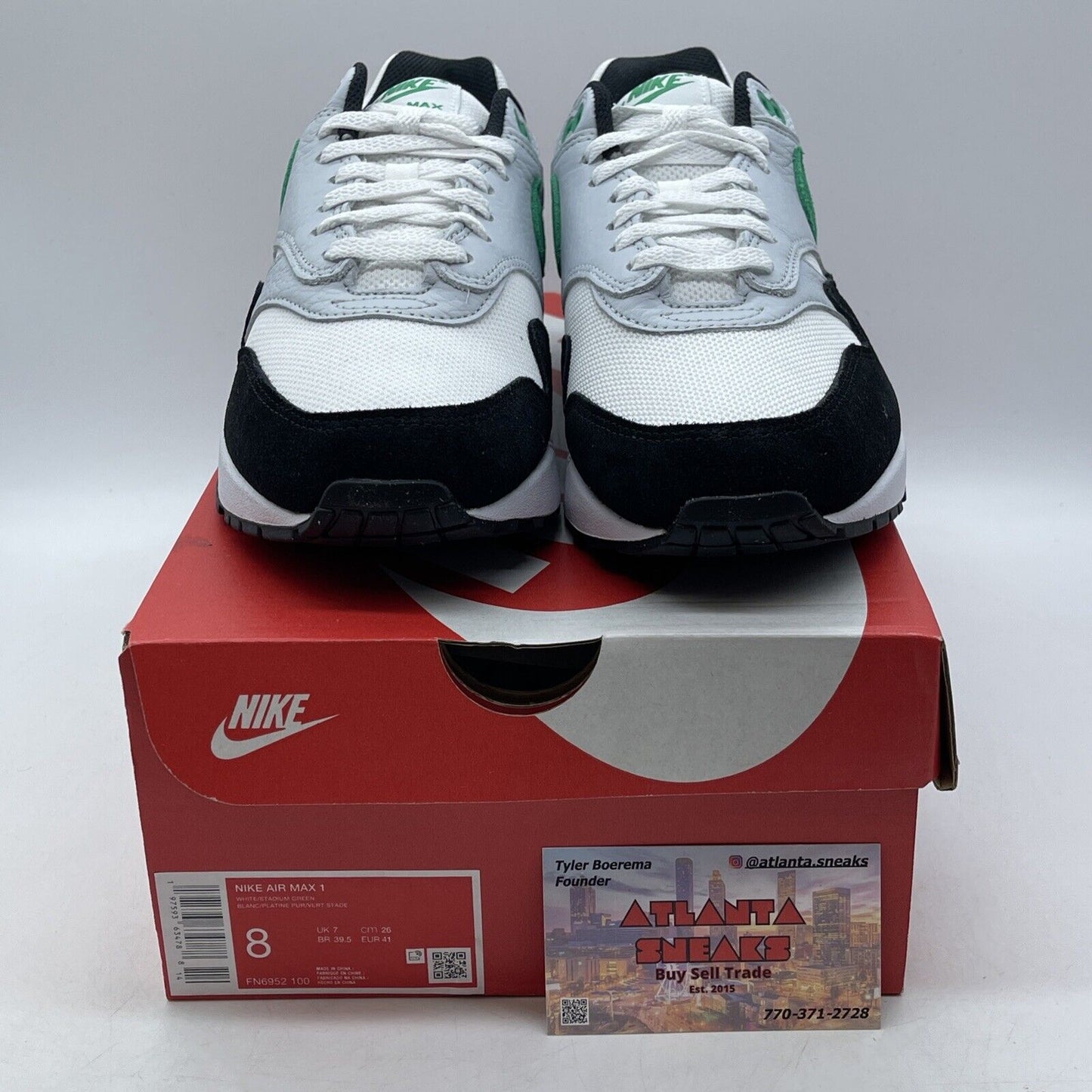 Size 8 - Nike Air Max 1 Low Stadium Green White Black Suede (FN6952-100)