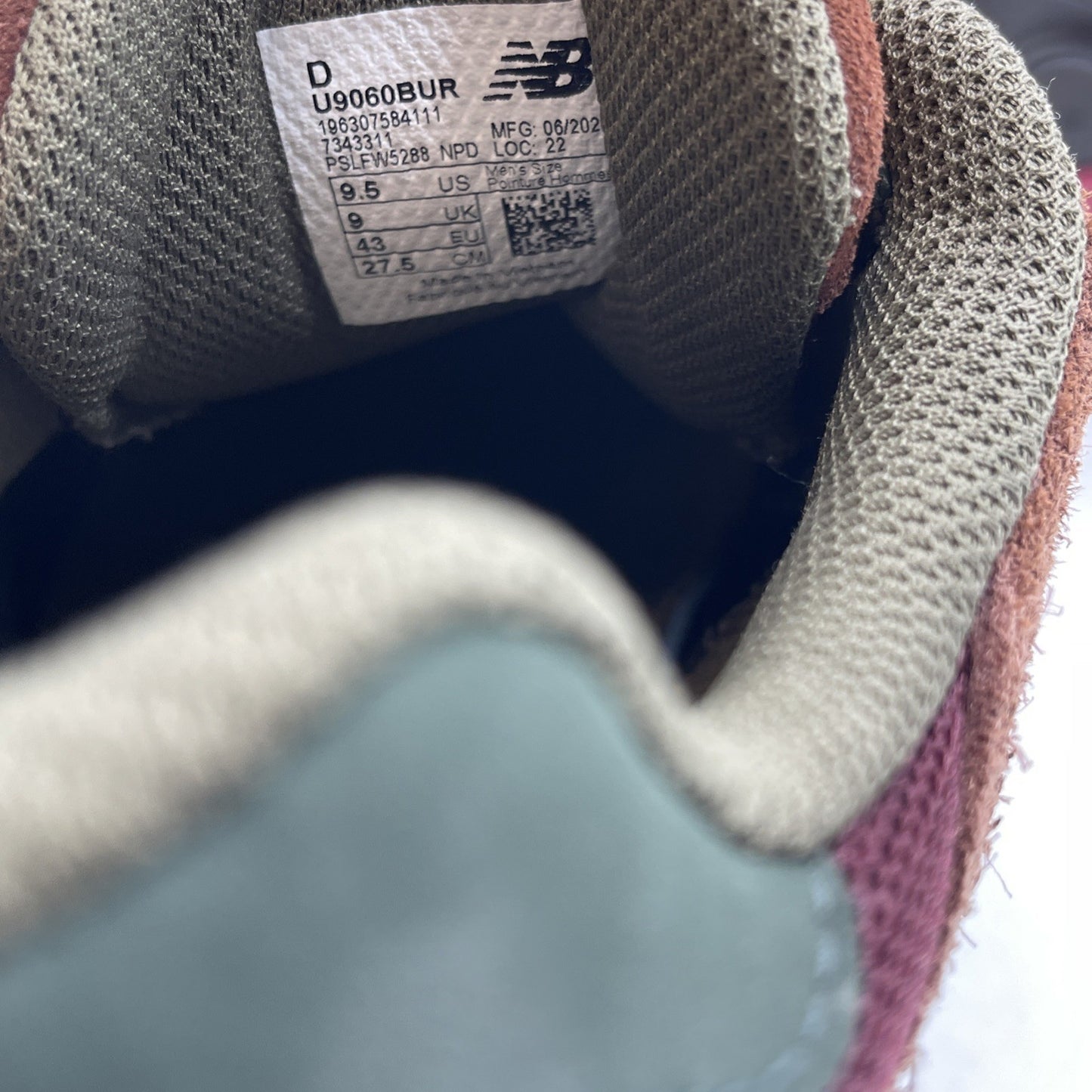 Size 9.5 - New Balance 9060 Burgundy Pink Brown Green Suede (U9060BUR)