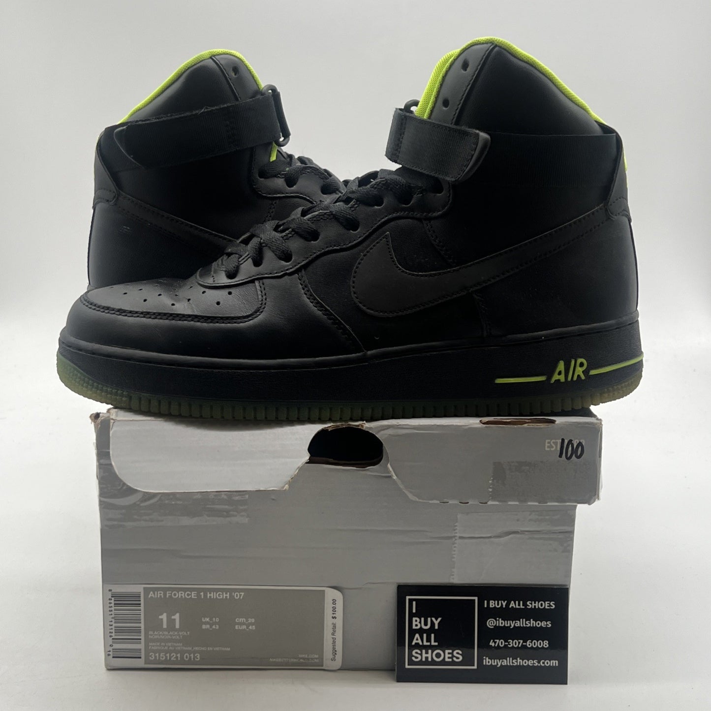 Size 11 - Nike Air Force 1 High Black Volt (315121-013)