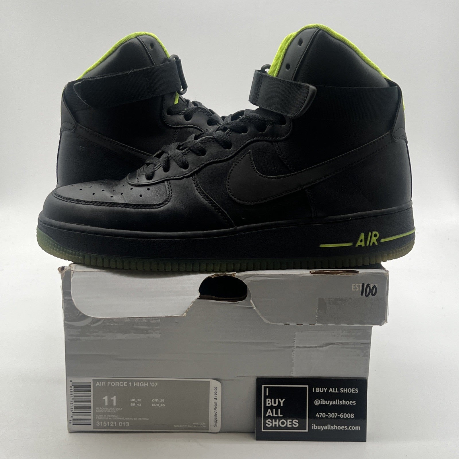 Size 11 - Nike Air Force 1 High Black Volt (315121-013)