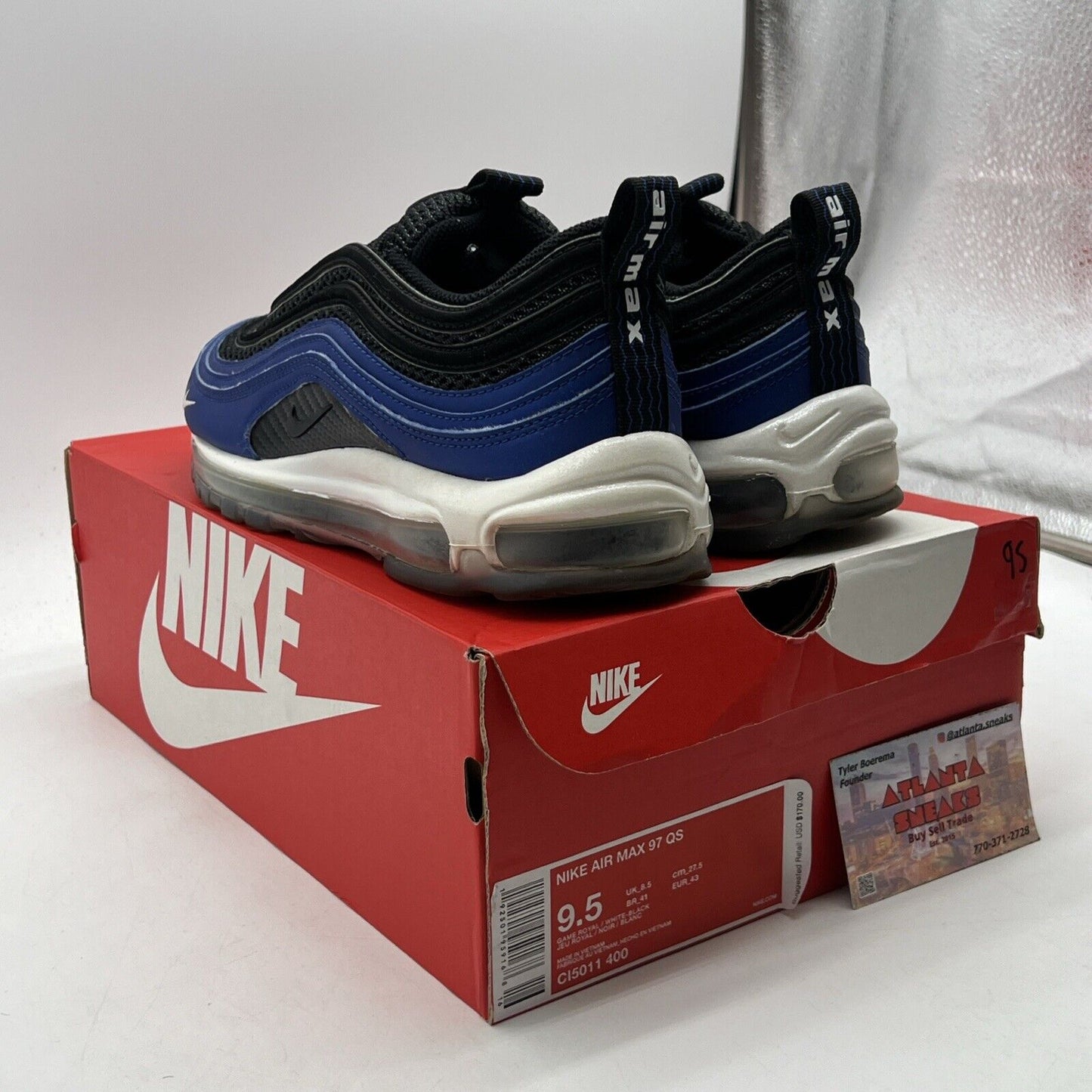 Size 9.5 - Nike Air Max 97 QS Royal Foamposite Blue Black White (CI5011-400)