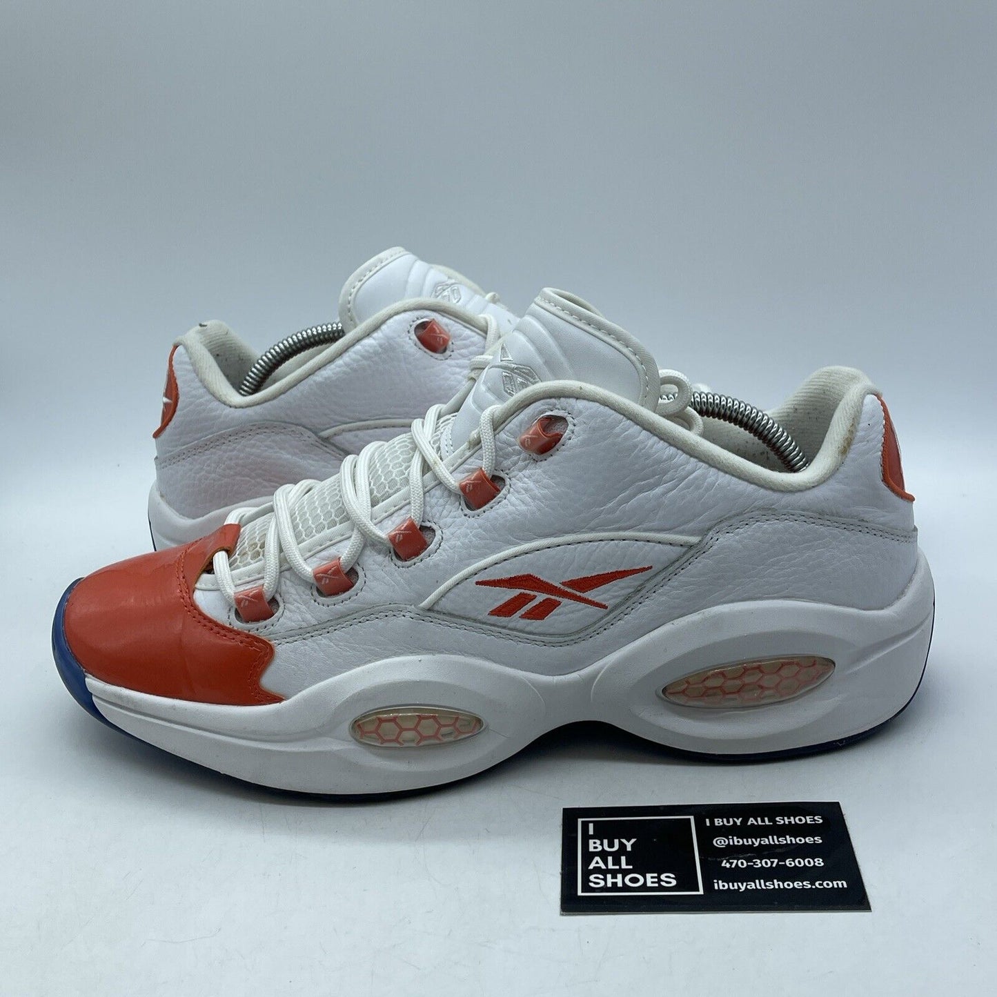Size 12 - Reebok Question Low Patent Toe White Vivid Orange Leather  (FX4999)