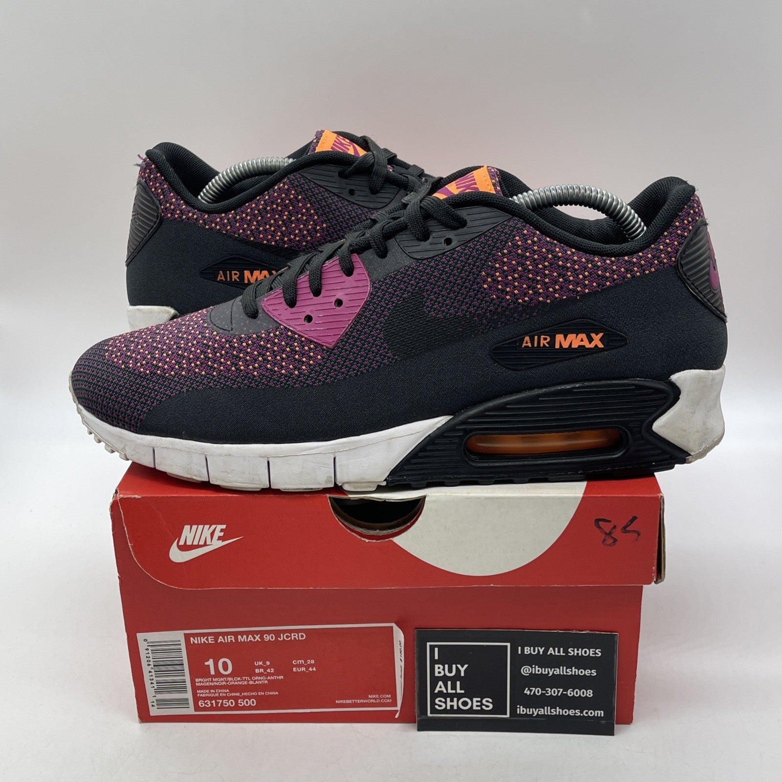 Size 10 - Nike Air Max 90 Jacquard Black Purple Orange Suede (631750-500)