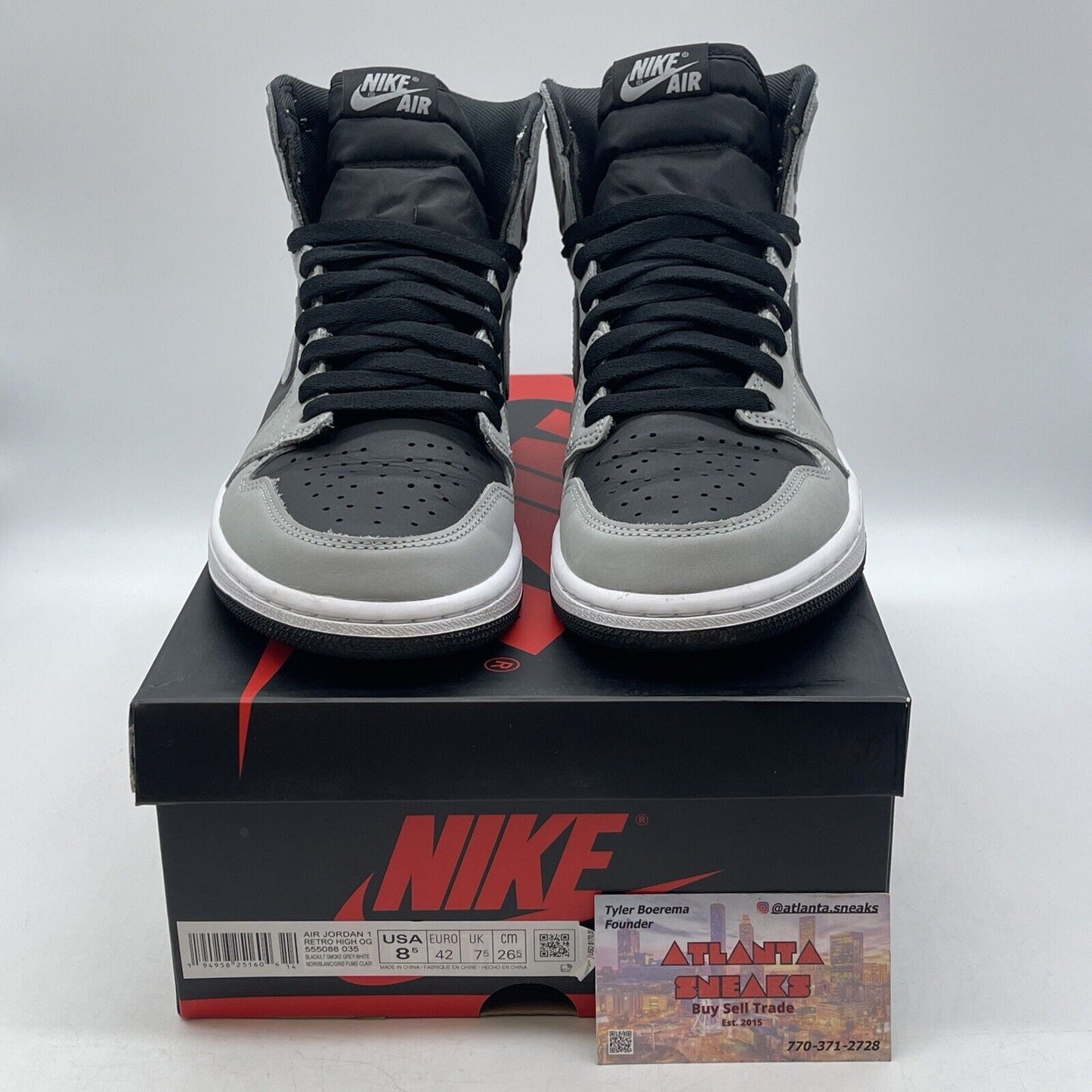 Size 8.5 - Jordan 1 Retro OG High Shadow 2.0 Grey White Black Suede (555088-035)