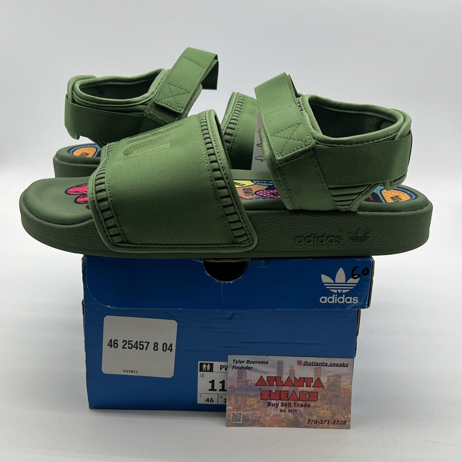 Size 11 - Adidas Pharrell Williams Hu Adilette 2.0 Sandals Green (FU7611)