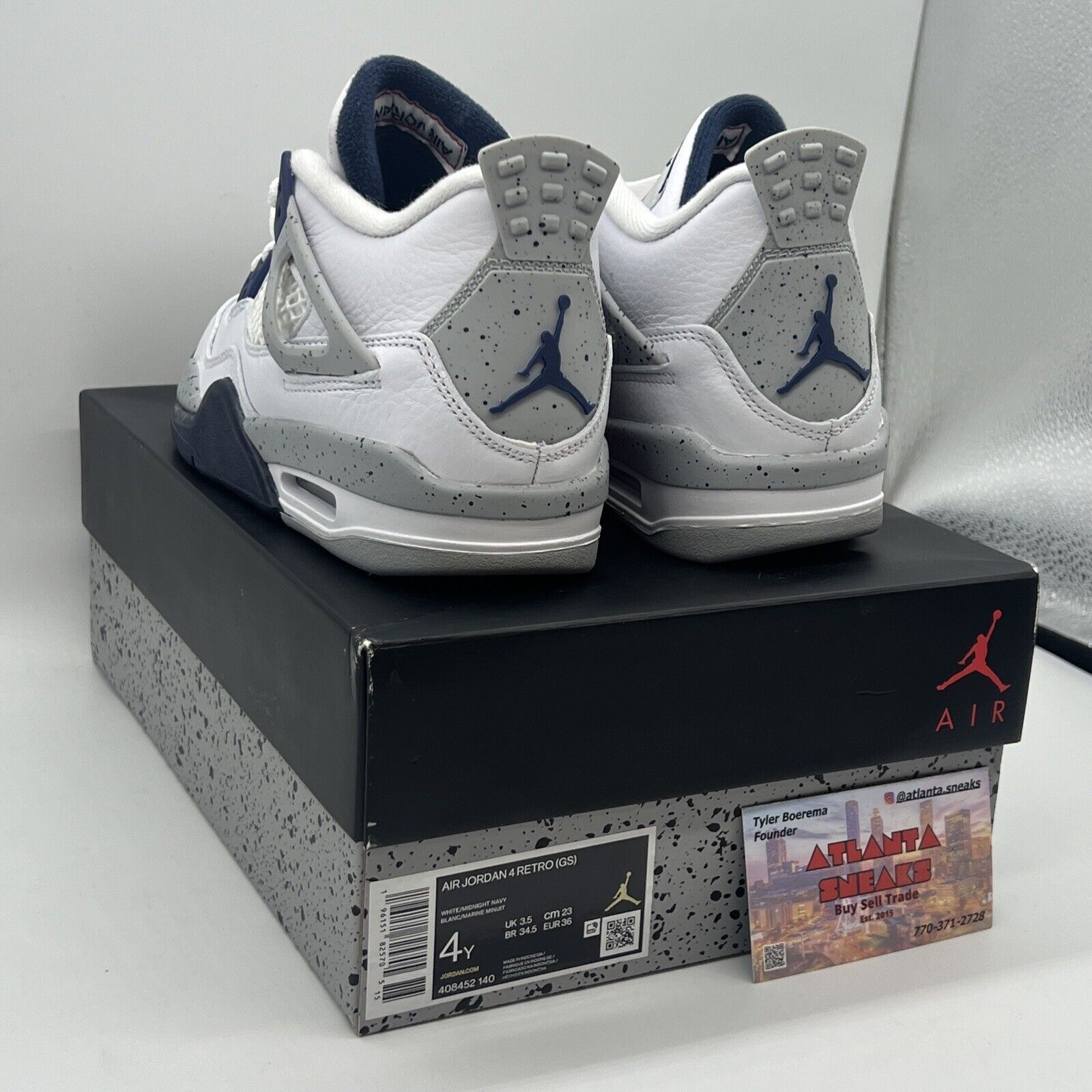 Size 4 - Jordan 4 Retro Mid Midnight Navy Brand New Og All White