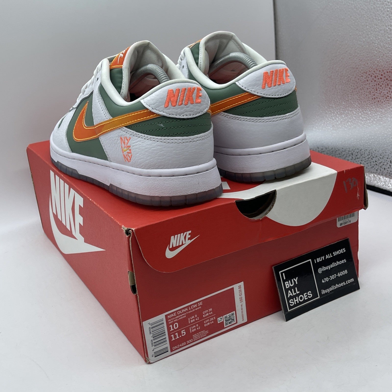 Size 10 - Nike Dunk Low NY vs. NY White Green Orange Leather (DN2489-300)