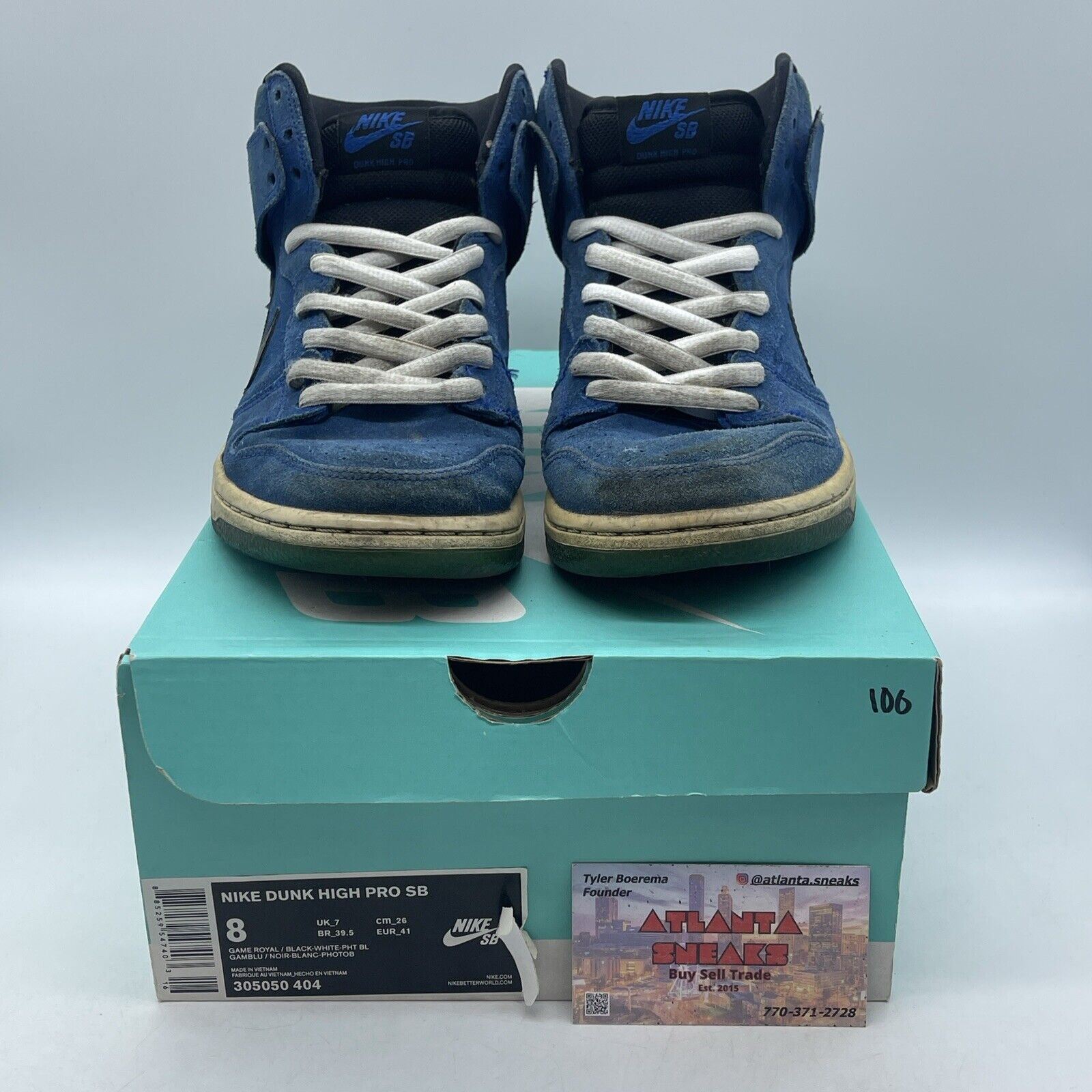 Size 8 - Nike SB Dunk Pro High Game Royal Blue Suede Black Leather (305050-404)