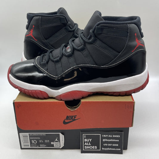 Size 10 - Jordan 11 Retro High Bred Black Red White Suede Leather (378037-061)