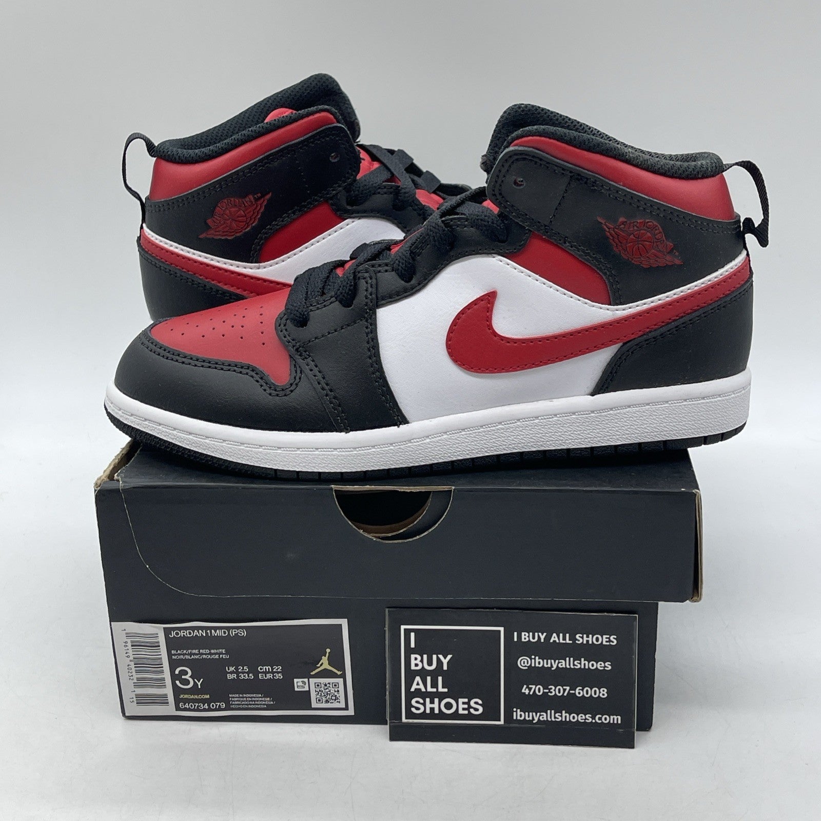 Size 3Y - Air Jordan 1 Mid Black Fire Red (640734-079)
