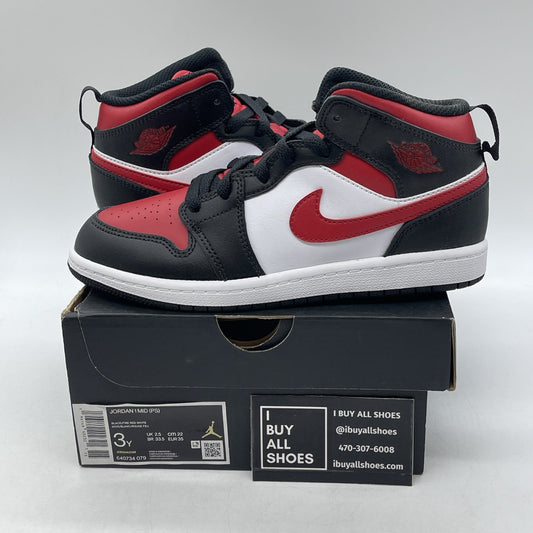 Size 3Y - Air Jordan 1 Mid Black Fire Red (640734-079)