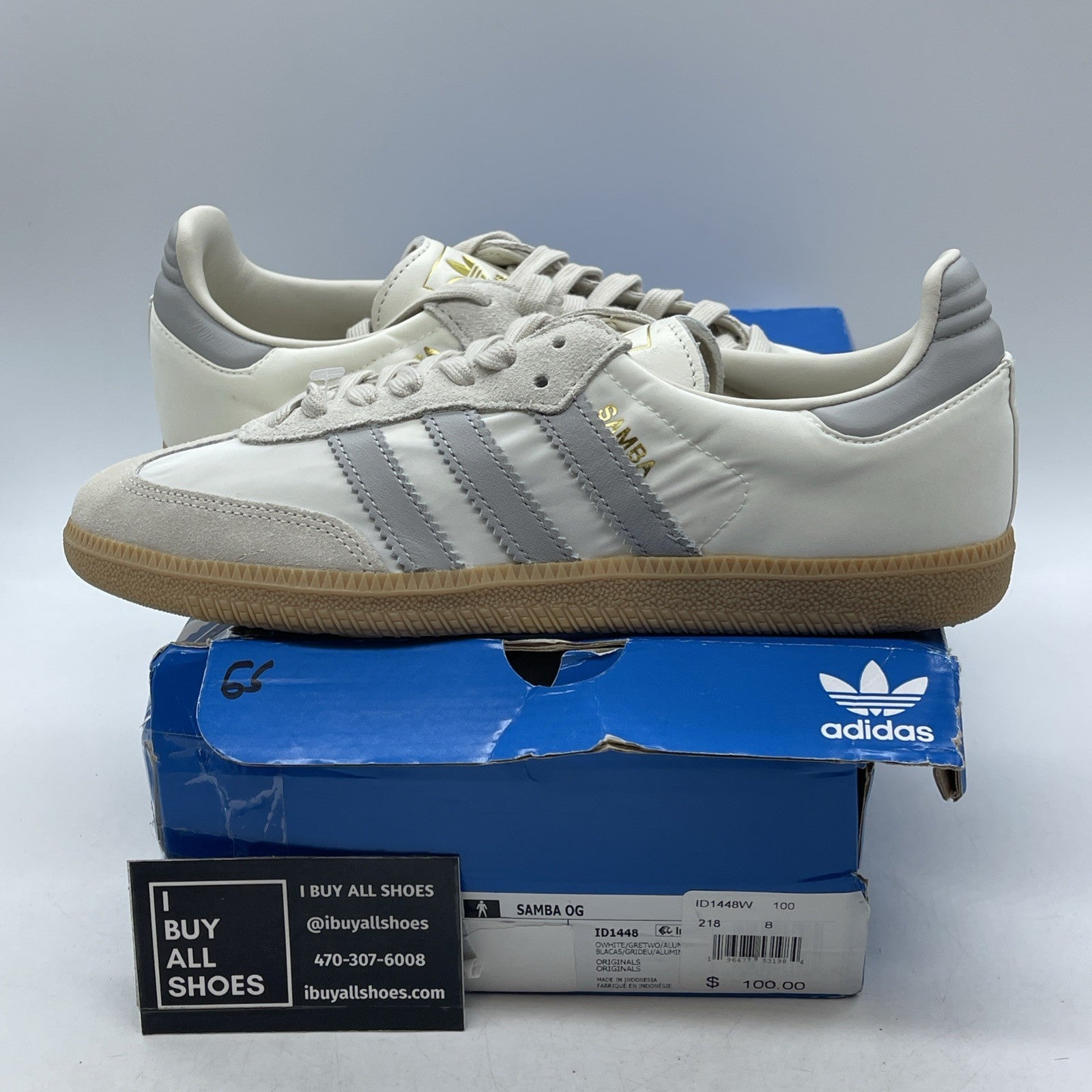 Size 7 - Adidas Samba OG Athletic Sneakers Off White Gray (ID1448)