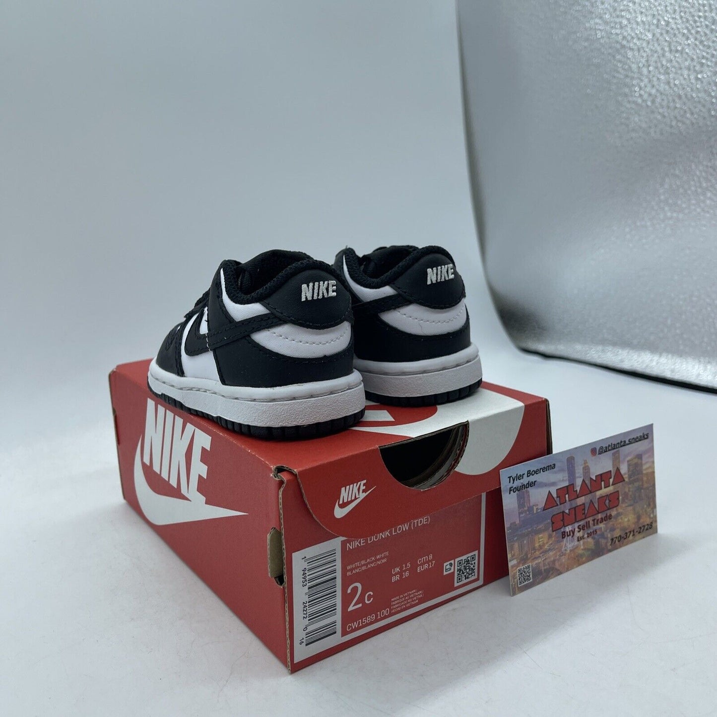 Toddler Size 2C - New Nike Dunk Low Black White Leather (CW1589-100)