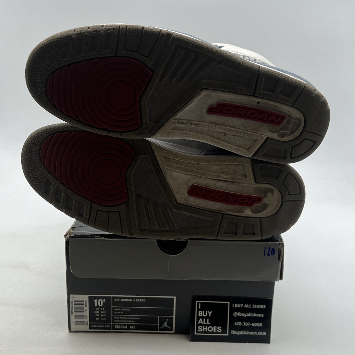 Size 10.5 - Air Jordan 3 Retro 2001 True Blue (136064-141)