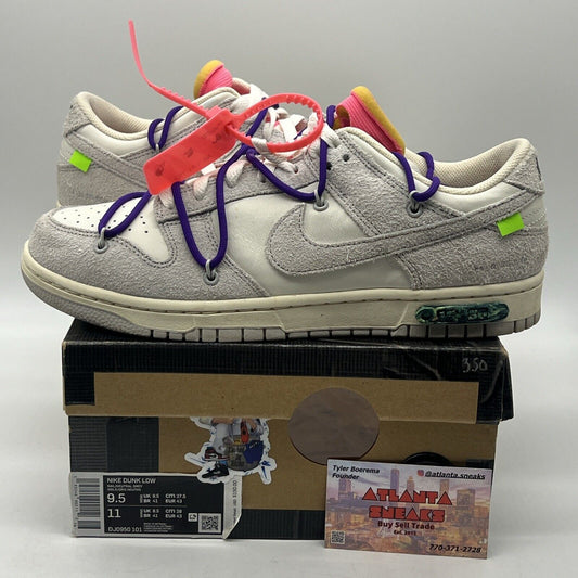 Size 9.5 - Nike Off-White x Dunk Low Lot 15 of 50 White Grey Leather Suede