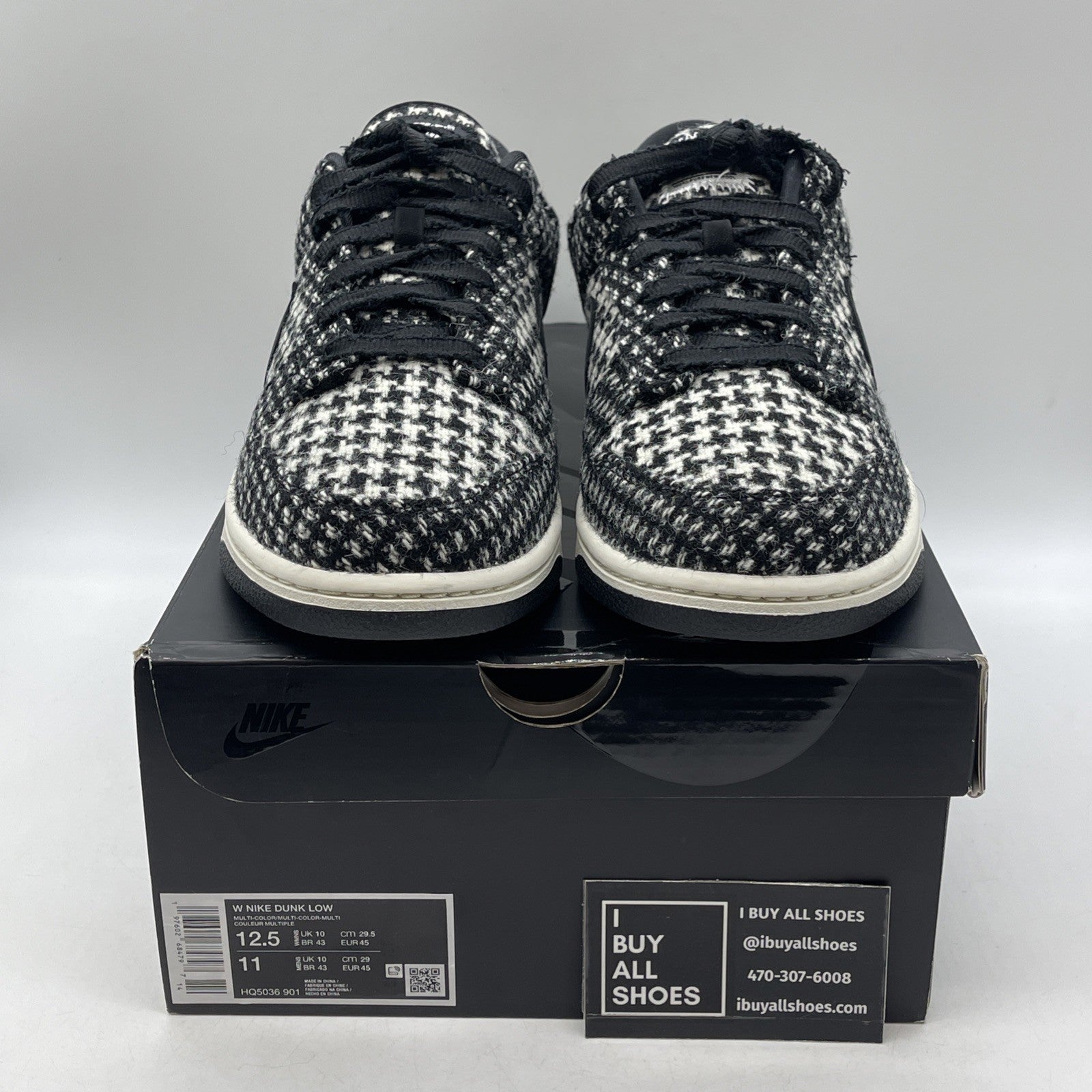 Size 12.5W - Harris Tweed x Nike Dunk Low Black Phantom  (HQ5036-901)