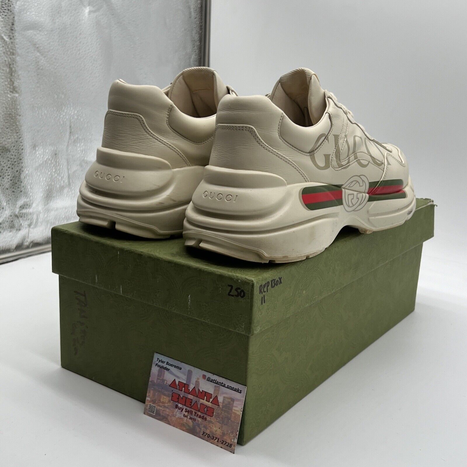 Size 11 - Gucci Rhyton Cream Beige Leather Monogram Big Logo 2018 Men’s Sneaker