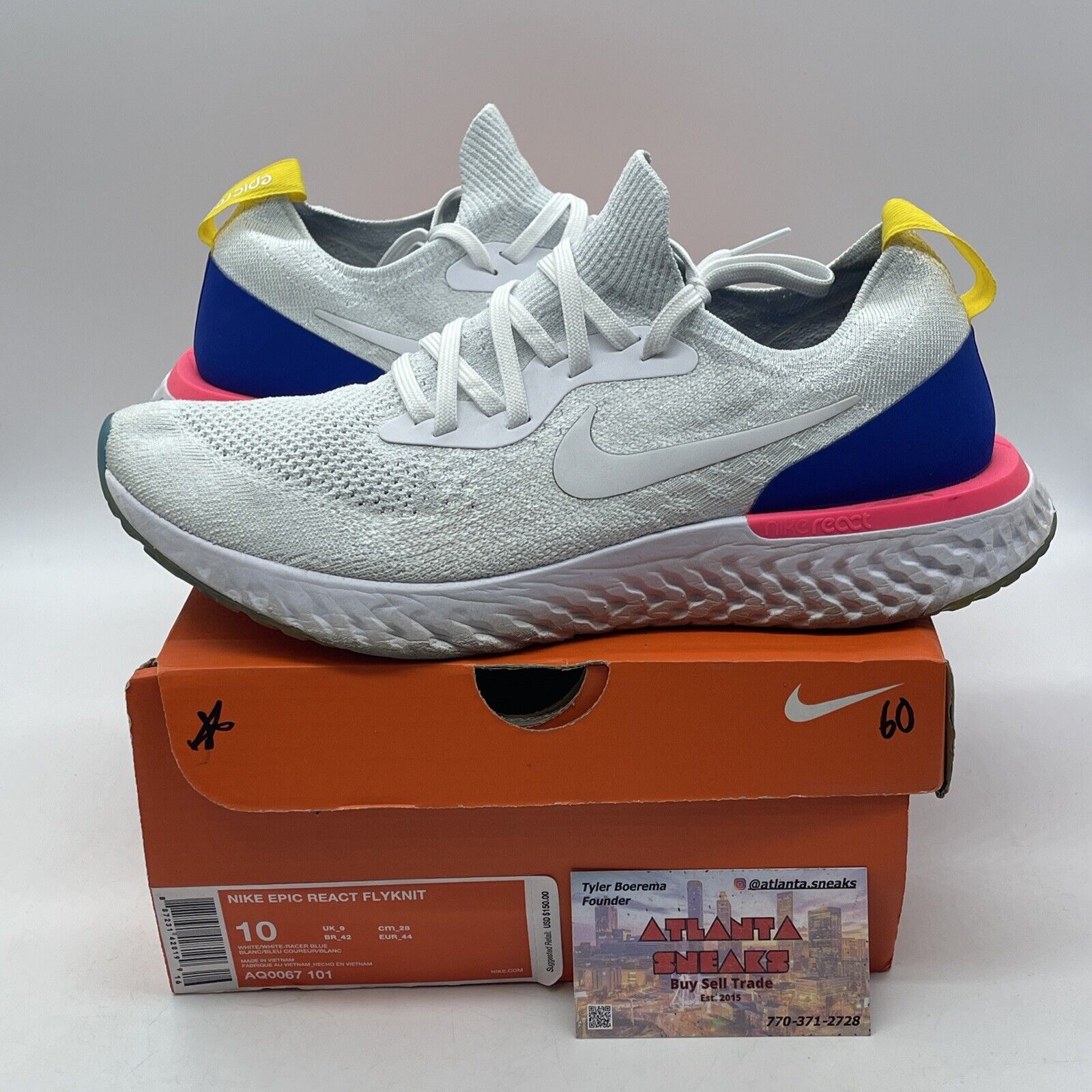 Size 10 - Nike Epic React Flyknit OG Pink Blue White Suede (AQ0067-101)