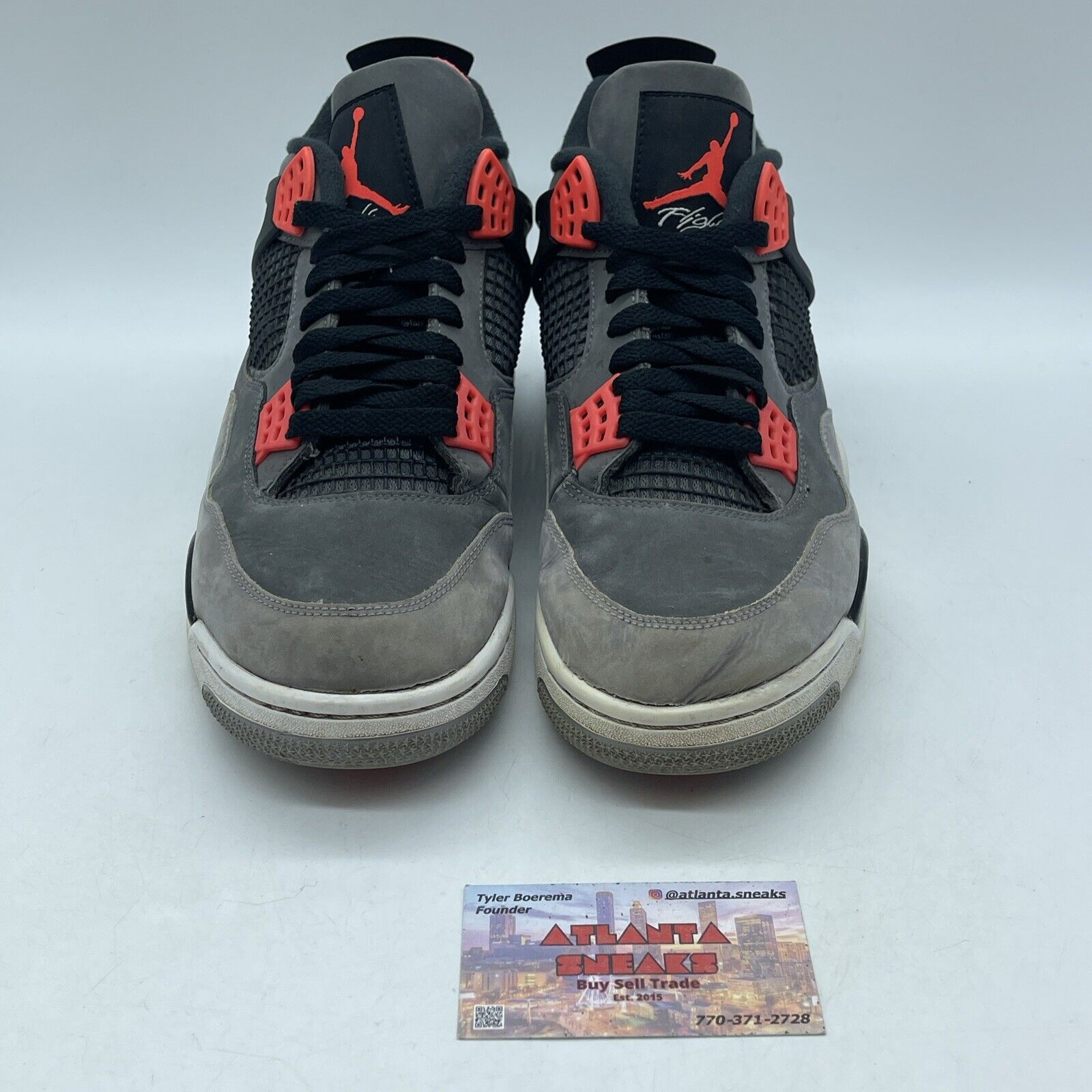 Size 10 - Jordan 4 Retro Mid Infrared White Grey Black Suede (DH6927-061)