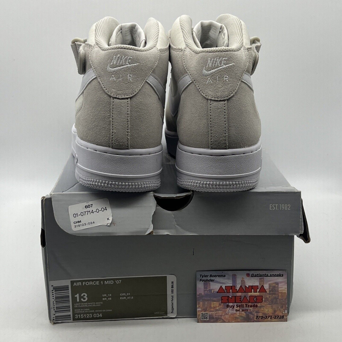 Size 13 - Nike Air Force 1 '07 Mid Light Bone White Suede (315123-034)