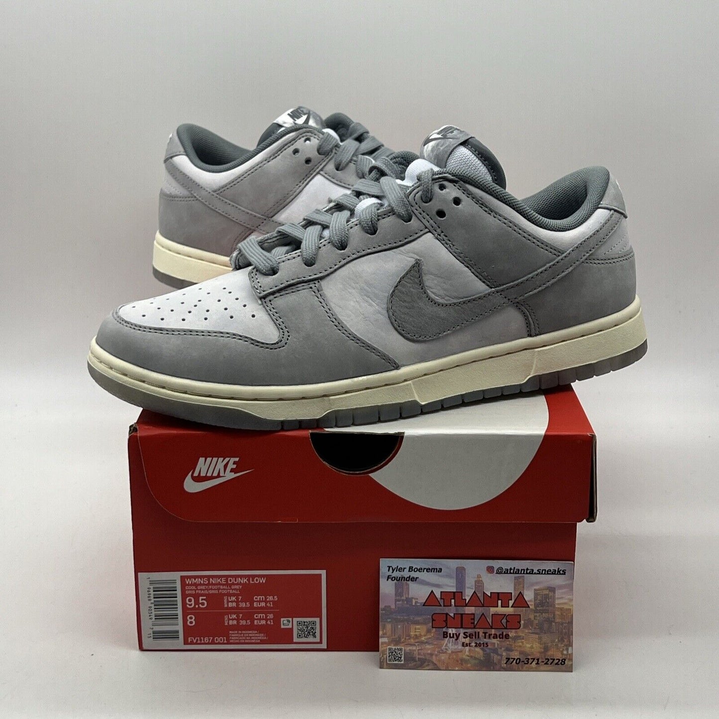 Size 9.5 - Nike Dunk Low Cool Grey W Suede Leather White (FV1167-001)