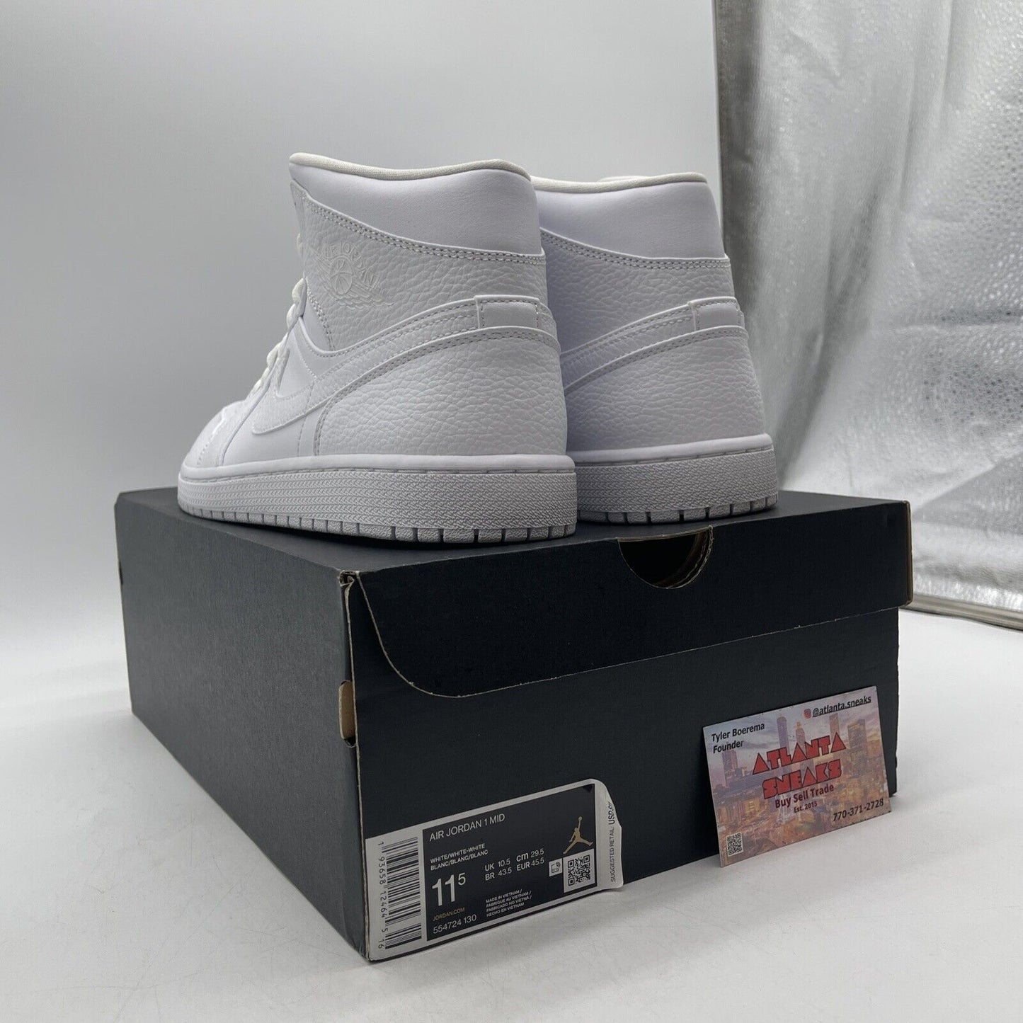 Size 11.5 - Jordan 1 Mid Triple White Leather (554724-130)