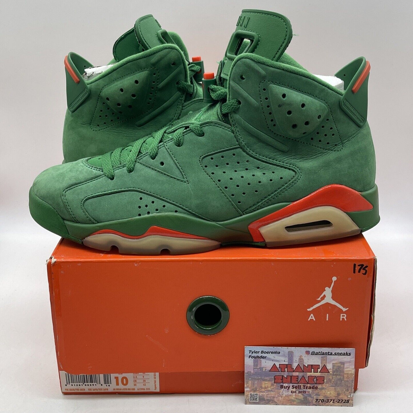 Size 10 - Air Jordan 6 Retro NRG Green Suede Gatorade Orange Suede (AJ5986-335)