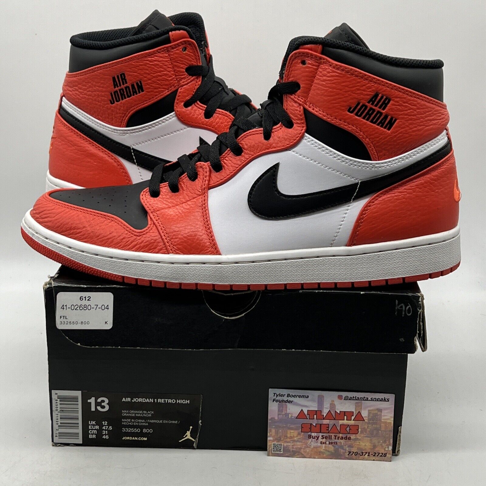 Size 13 - Air Jordan 1 Rare Air Max Orange Black White Leather (332550-800)