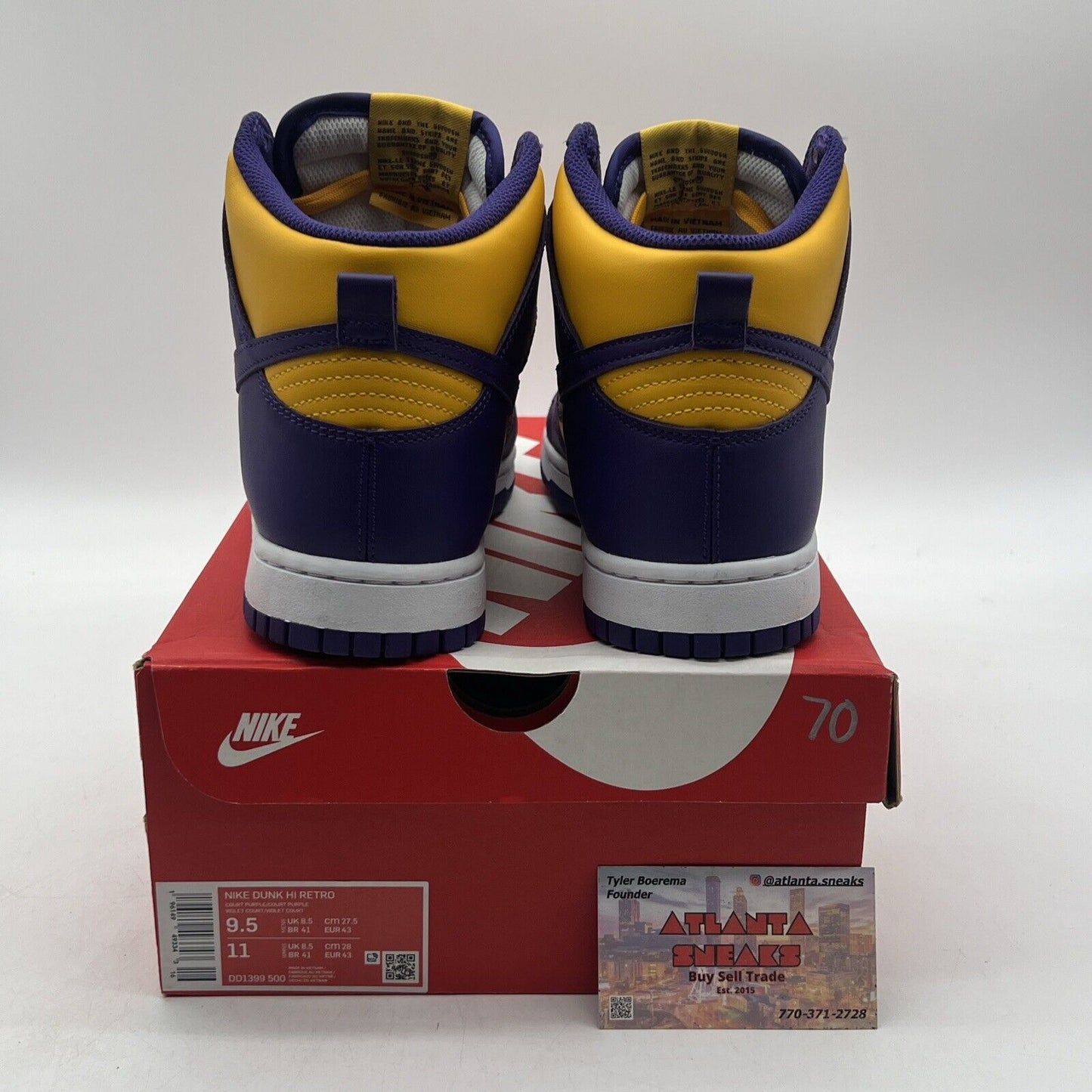 Size 9.5 - Nike Dunk High Lakers Yellow Purple White Leather (DD1399-500)