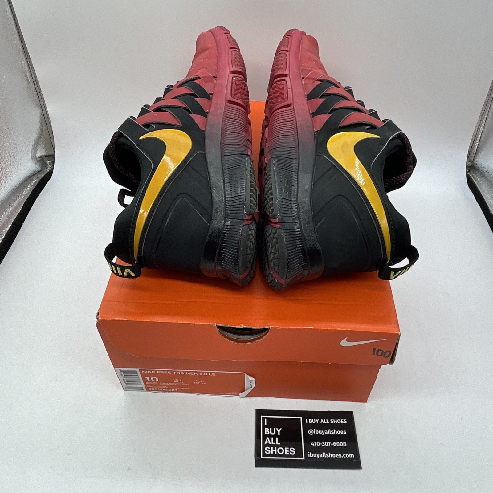 Size 10 - Nike Free Trainer 5.0 Team Jones Black Red Gold Suede (633805-607)