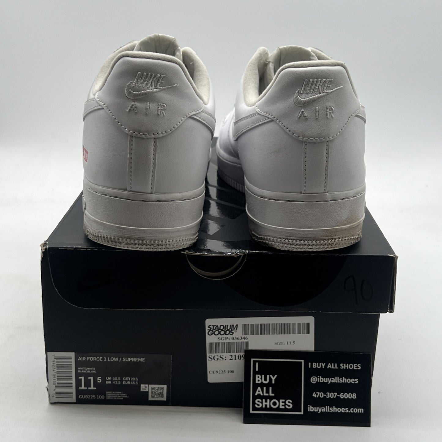 Size 11.5 - Nike Air Force 1 x Supreme Low Box Logo - White (CU9225-100)