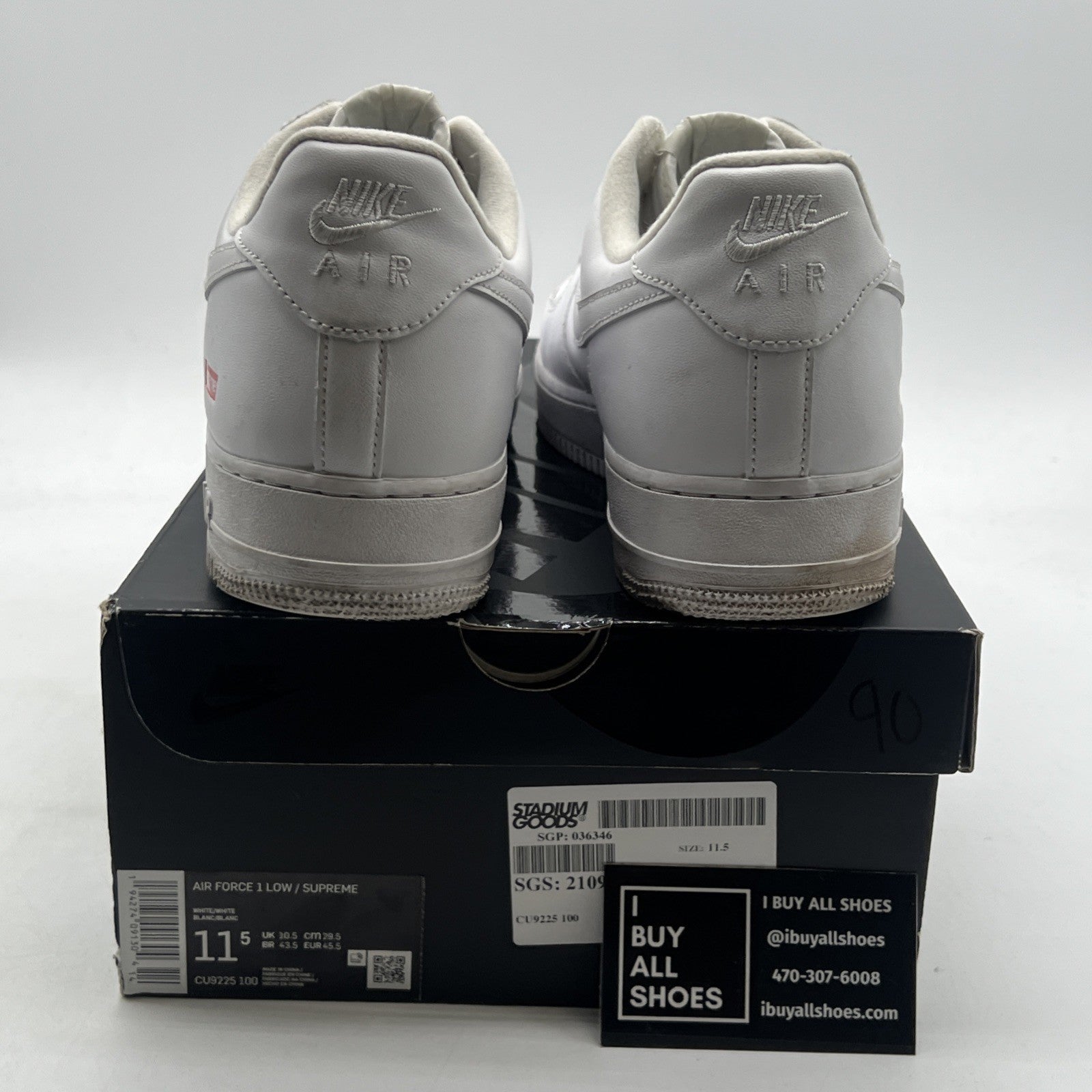 Size 11.5 - Nike Air Force 1 x Supreme Low Box Logo - White (CU9225-100)