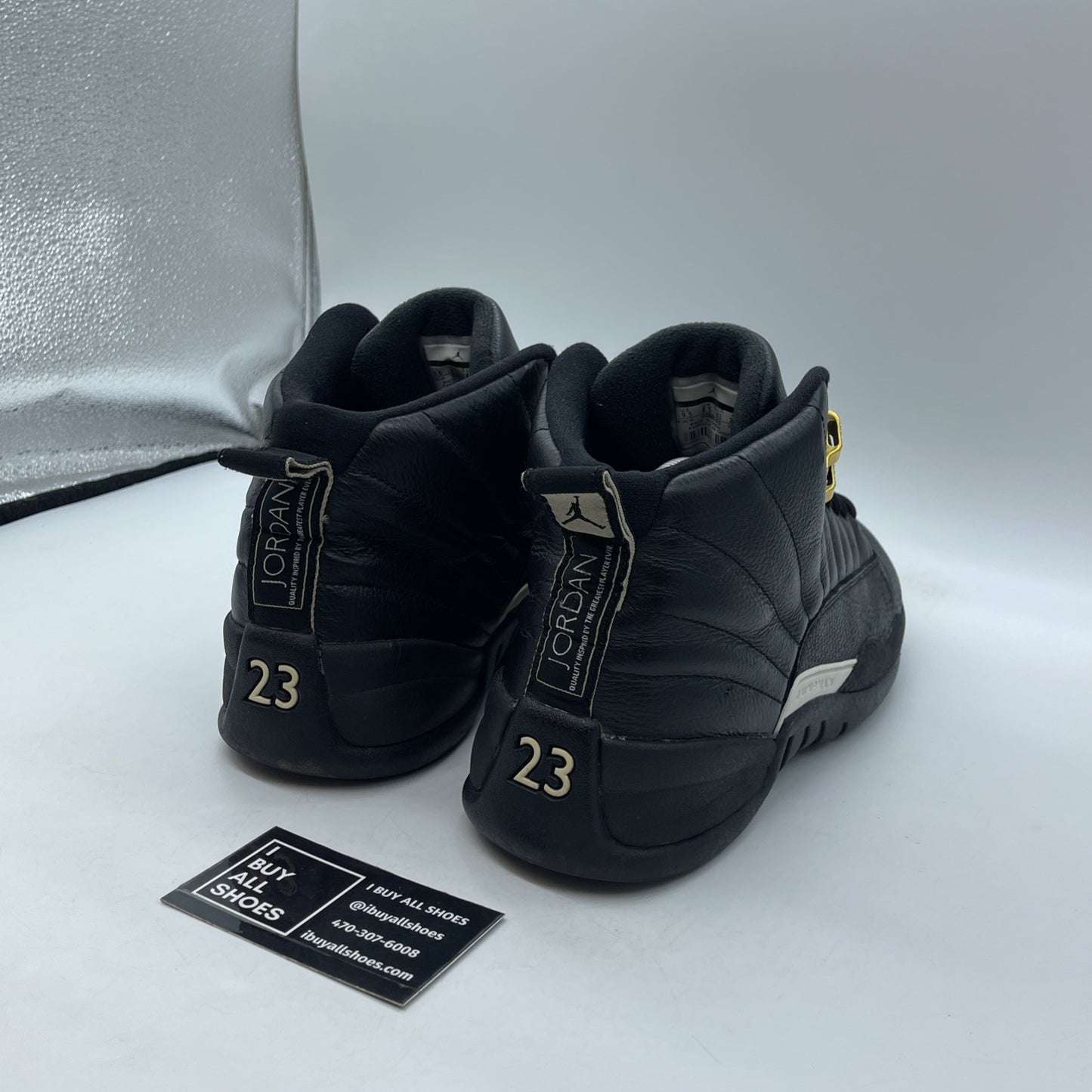 Size 9.5 - Air Jordan 12 Retro The Master Black Gold White Leather (130690-013)