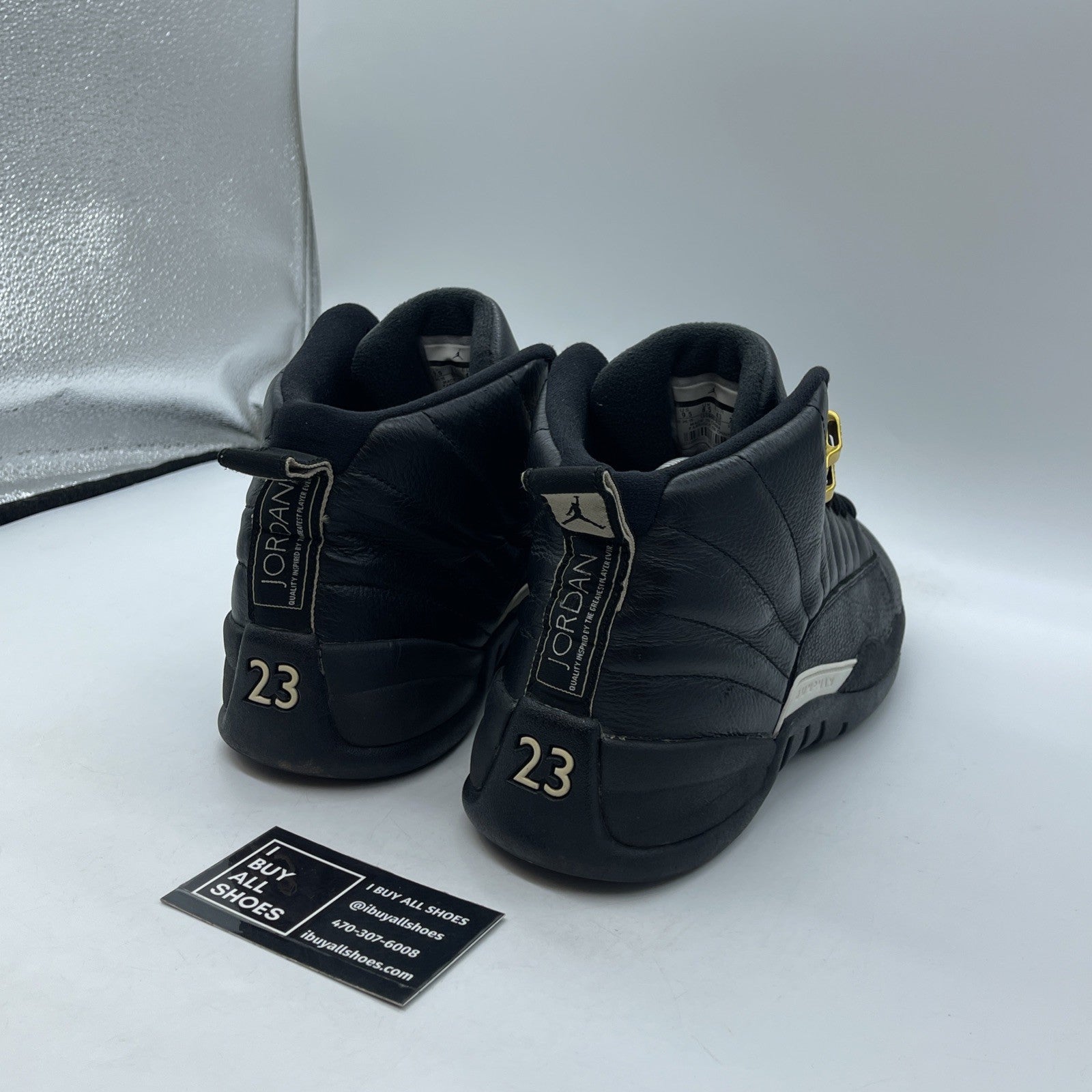 Size 9.5 - Air Jordan 12 Retro The Master Black Gold White Leather (130690-013)