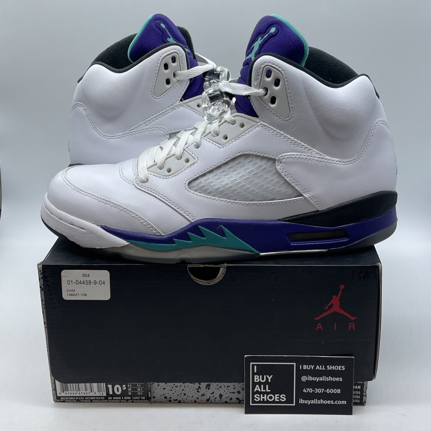 Size 10.5 - Jordan 5 Retro Grape 2013 White Purple Leather (136027-108)