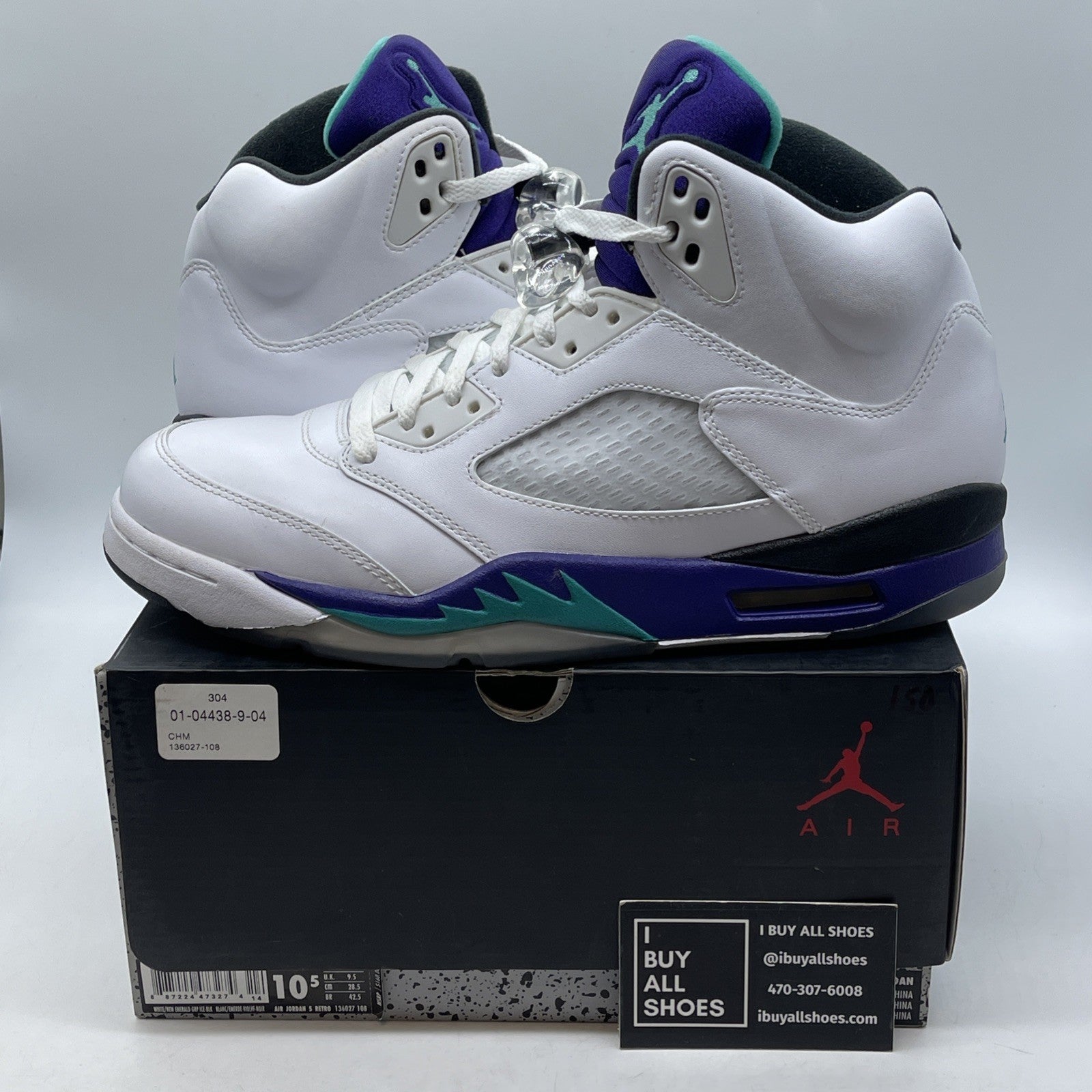Size 10.5 - Jordan 5 Retro Grape 2013 White Purple Leather (136027-108)