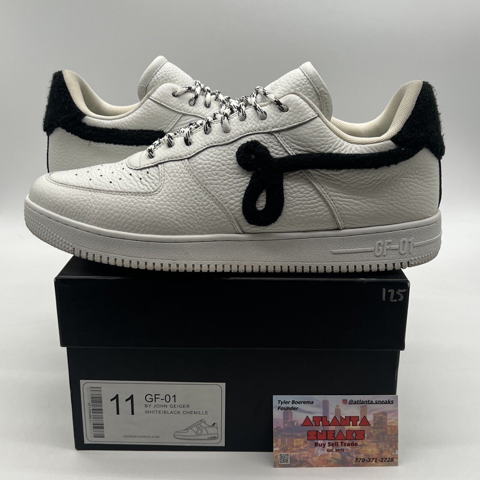 Size 11 - John Geiger GF-01 White Pebbled Leather Black Chenille GF 01