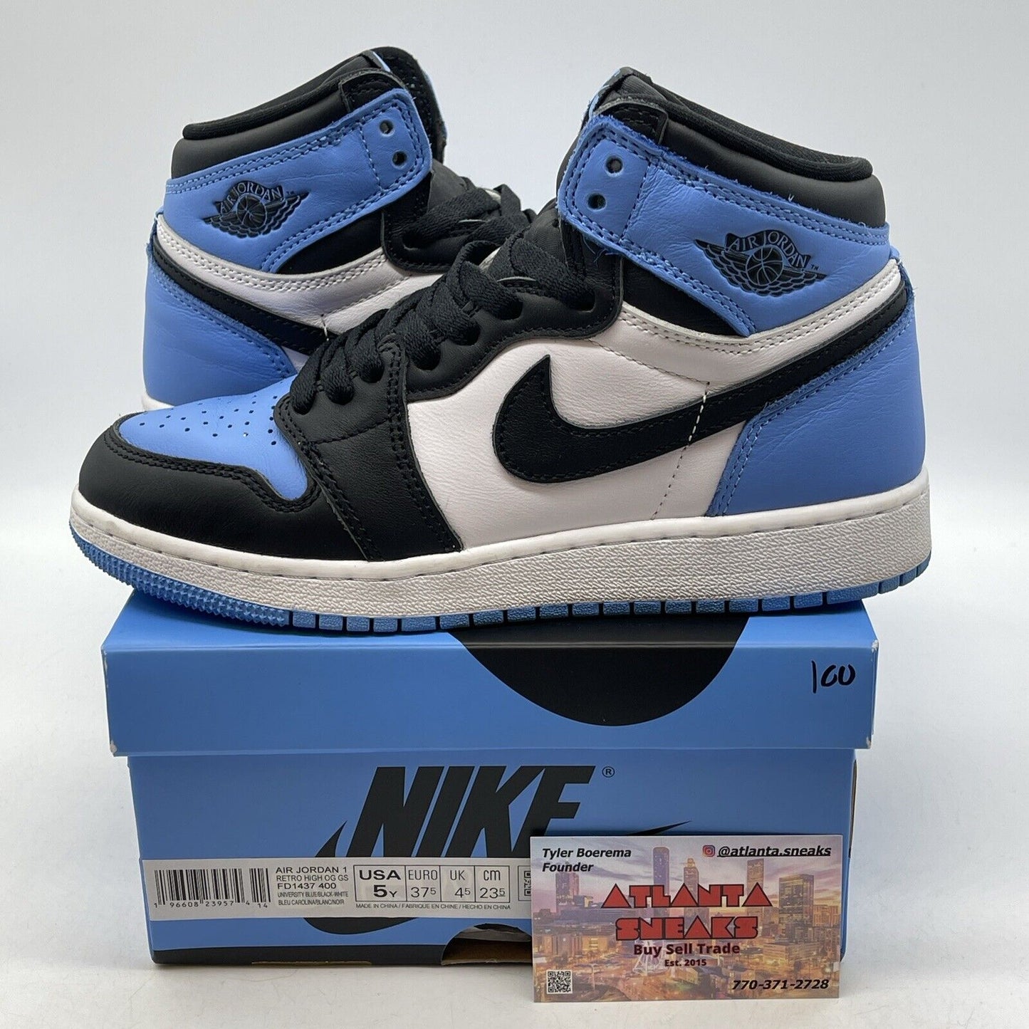 Size 5Y - Jordan 1 High Retro OG UNC Toe Blue White Black Leather (FD1437-400)