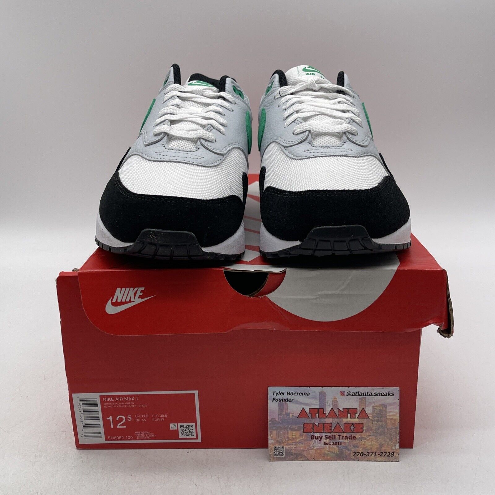 Size 12.5 - Nike Air Max 1 Low Stadium Green White Black Suede (FN6952-100)