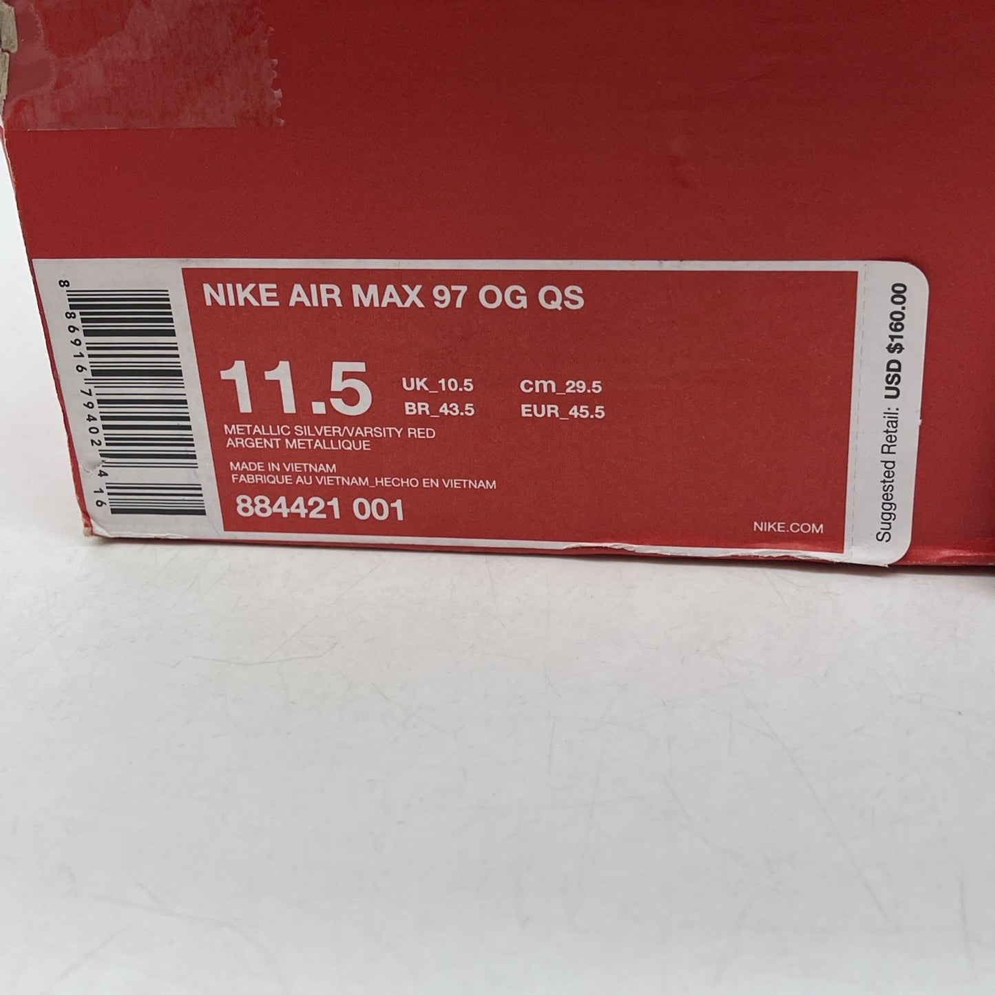Size 11.5 - Nike Air Max 97 OG QS 2017 Silver Bullet (884421-001)