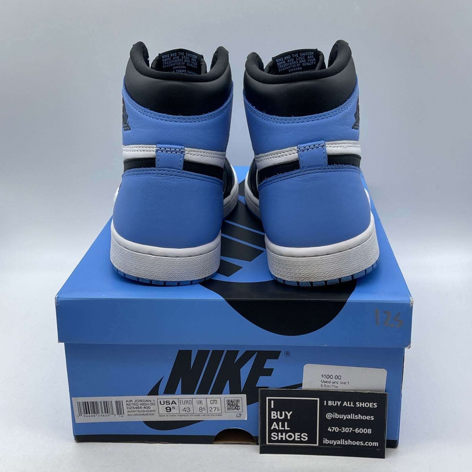 Size 9.5 - Jordan 1 Retro OG High UNC Toe Blue Black White Leather (DZ5485-400)