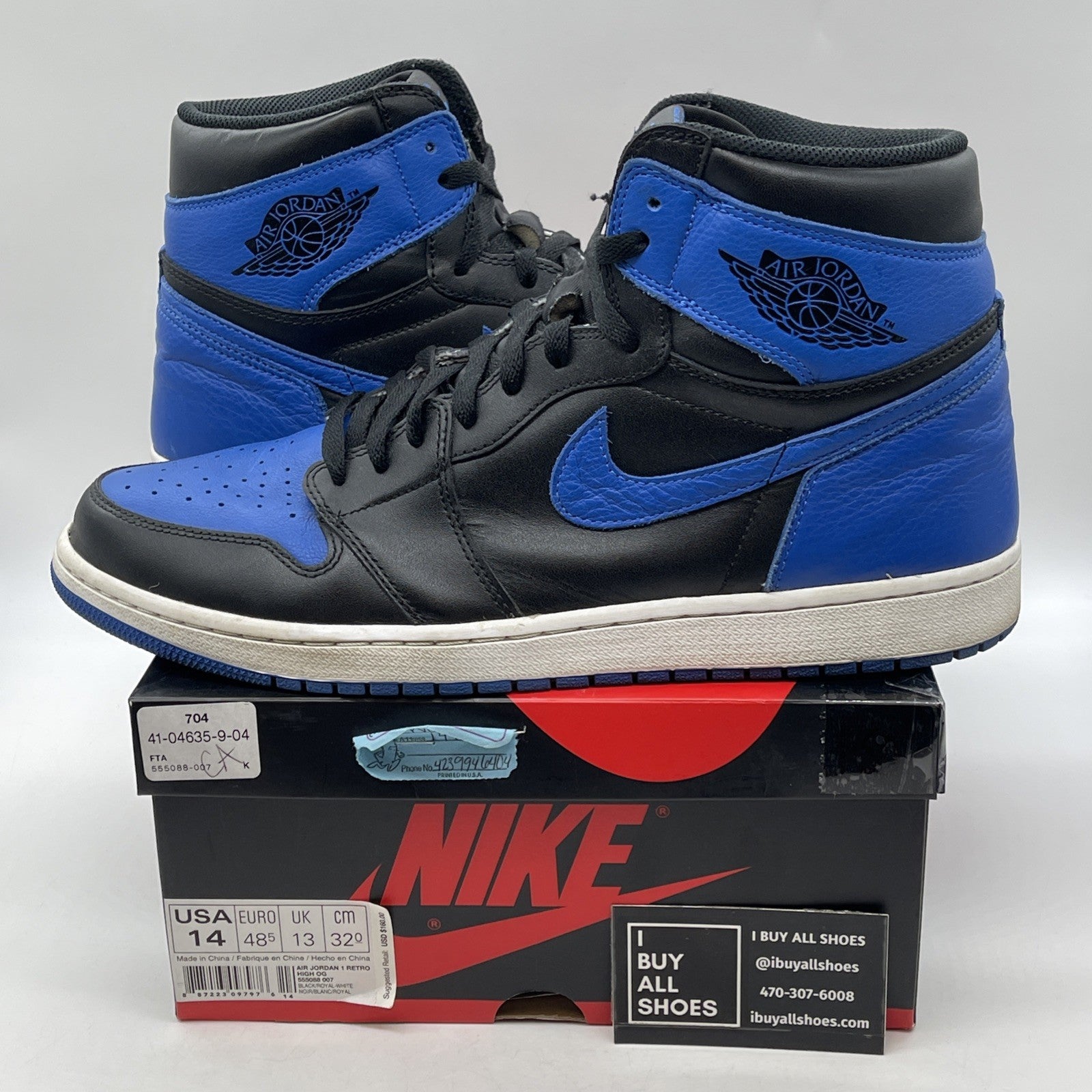 Size 14 - Air Jordan 1 Retro OG High Royal Blue Black Leather (555088-007)