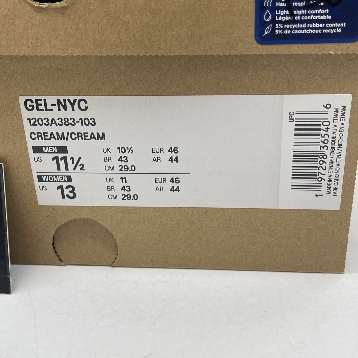 Size 11.5 - Asics Gel NYC Cream Mocha (1203A383-103)