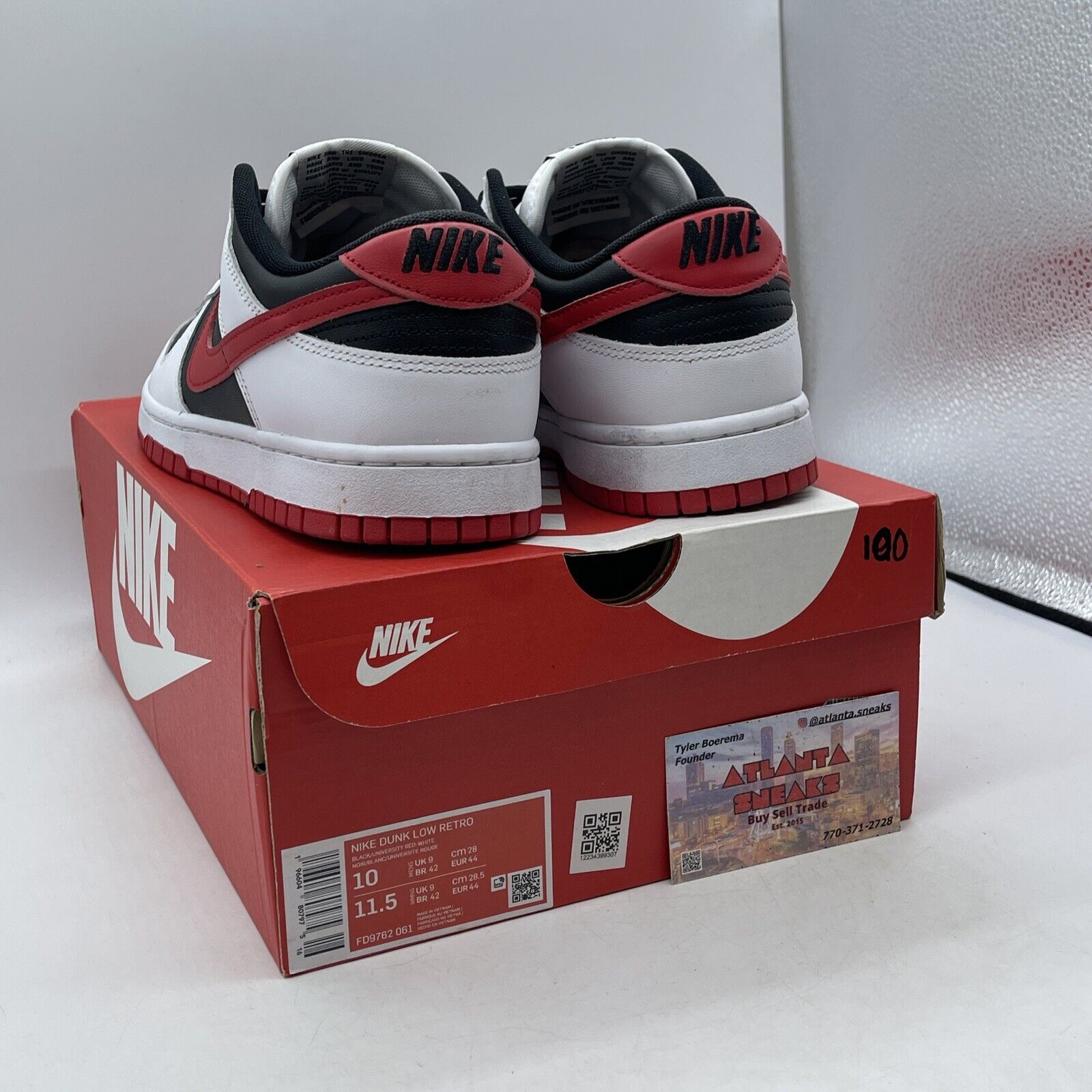 Size 10 - Nike Dunk Low White Black Red Leather (FD9762-061)