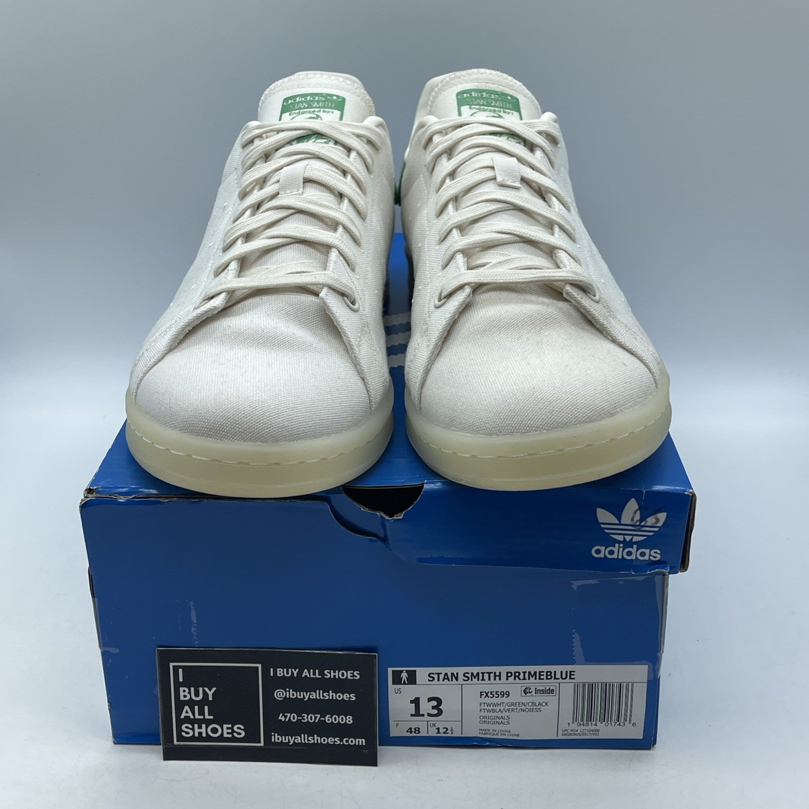 Size 13 - Adidas Stan Smith Primeblue White Green (FX5599)